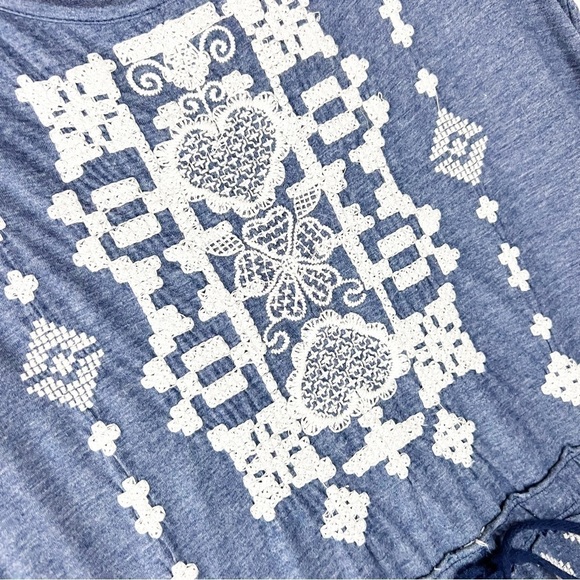 Johnny Was Blue Embroidered Drawstring Waist Asymmetrical Dress Bohemian Boho - Picture 5 of 6